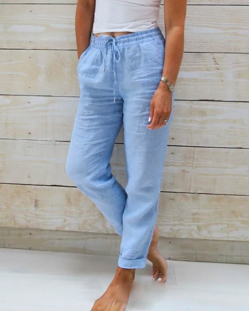Pantalon décontracté pour femme avec taille élastique et cordon de serrage – Coupe confortable et jambe fuselée