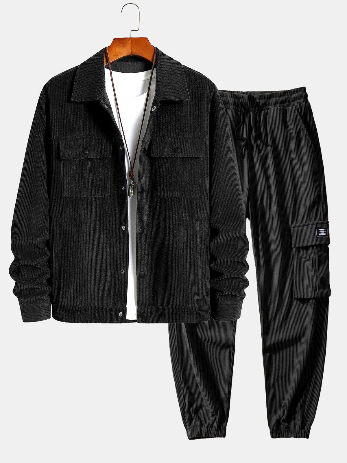 Ensemble deux pièces pour homme en velours côtelé - veste utilitaire et pantalon cargo jogger