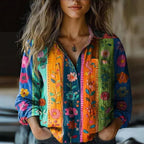 Camicia Donna Stampata con Bottoni e Maniche Lunghe – Eleganza Casual e Vestibilità Comoda