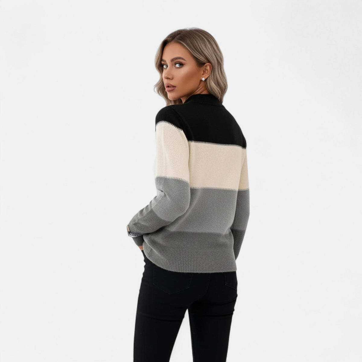 Pull pour femme à rayures Valmonti - Col rond en maille légère et élégante