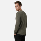 Pull homme en maille torsadée à boutons - col rond Henley élégant et décontracté