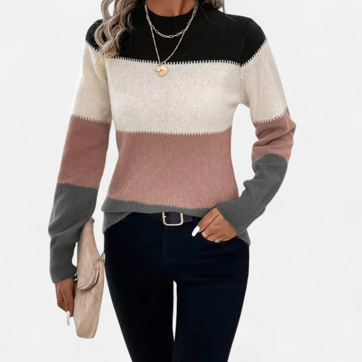 Pull pour femme à rayures Valmonti - Col rond en maille légère et élégante