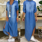 Denim Maxi Kjole Slids Silhuet Sommerstil