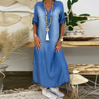 Abito Maxi in Denim con Spacco Silhouette Stile Estivo