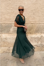 Abito Maxi Donna in Chiffon con Scollo a V Drappeggiato