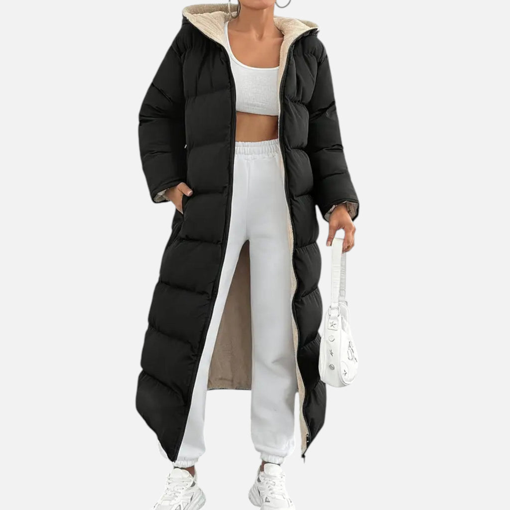 Piumino Lungo Donna Elegante con Cappuccio