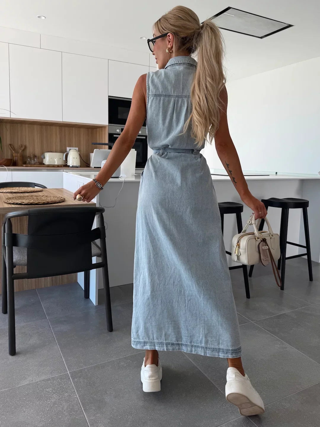 Denimkjole Ærmeløs Silhuet Moderne Stil
