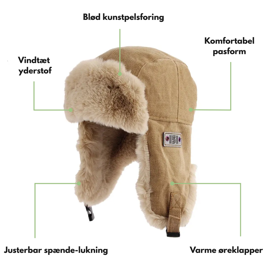 Vinterhue med Pelsfor | Vindafvisende, Varm & Komfortabel til Udendørs Brug