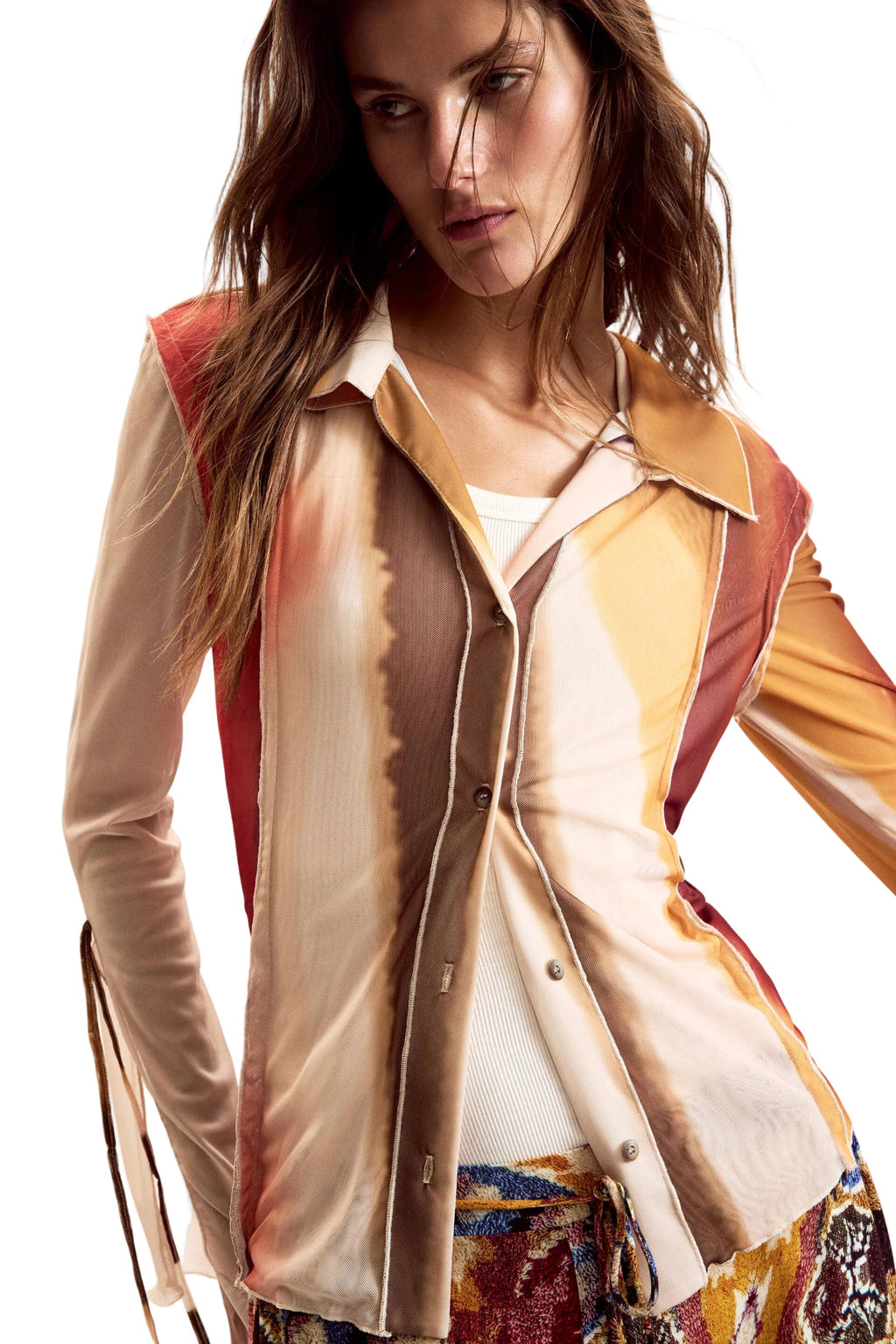 Blusa de mujer beige con estampado Paint Lacroix