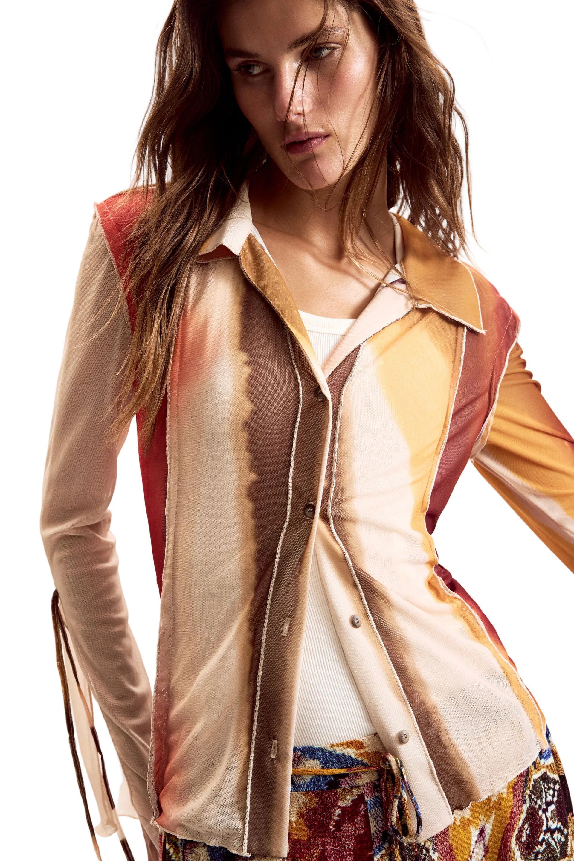 Blusa de mujer beige con estampado Paint Lacroix