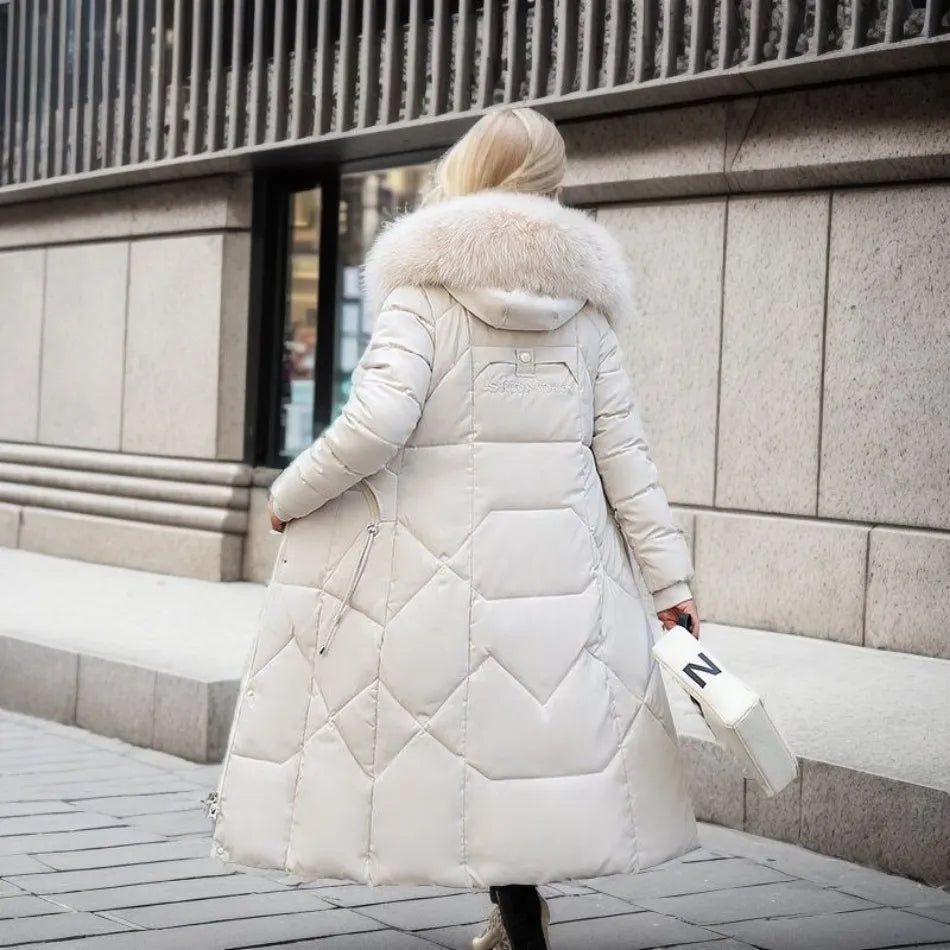 Piumino Lungo Donna Trapuntato con Collo Alto