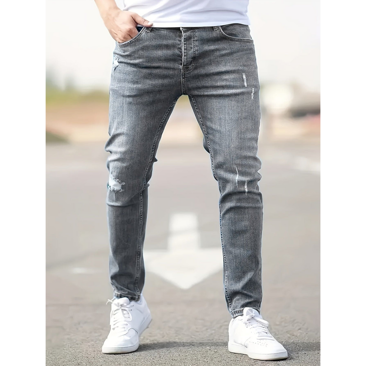 Jean homme slim extensible à effet usé – Denim décontracté moderne