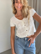 Dametop Blonde Struktur Cropped Silhuet