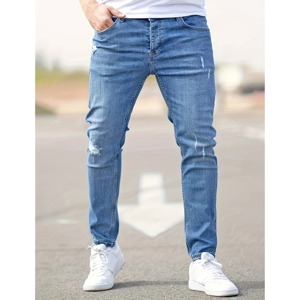 Jean homme slim extensible à effet usé – Denim décontracté moderne