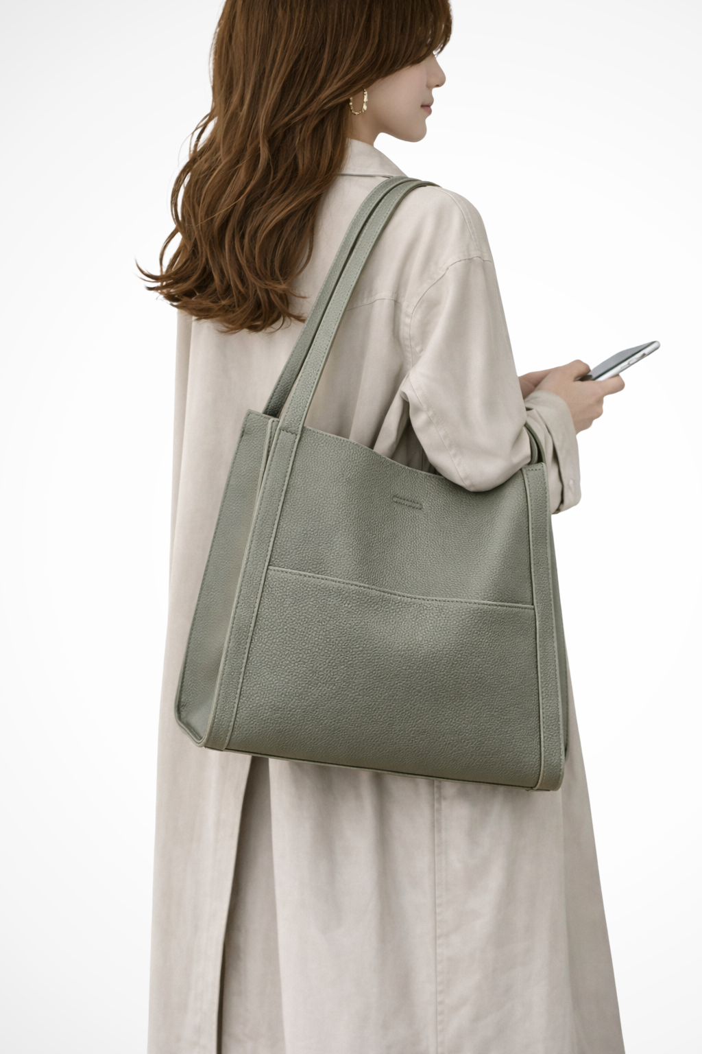 Struktureret Tote Taske med Frontlomme og Tekstureret Finish