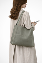 Struktureret Tote Taske med Frontlomme og Tekstureret Finish
