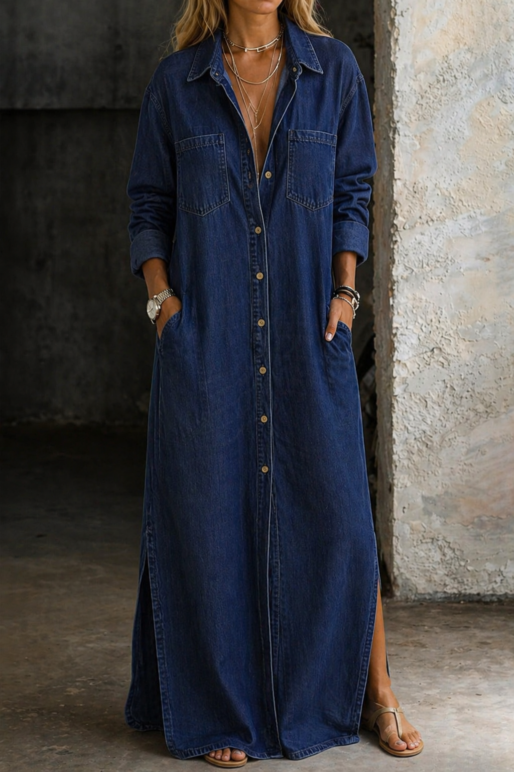 Abito Maxi in Denim con Bottoni ANFINITE Adriana