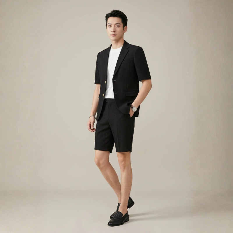 Completo Elegante da Uomo ANFINITE con Blazer a Maniche Corte e Pantaloni