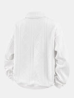 Sweat-shirt homme jacquard géométrique avec col polo – pull décontracté et élégant à manches longues