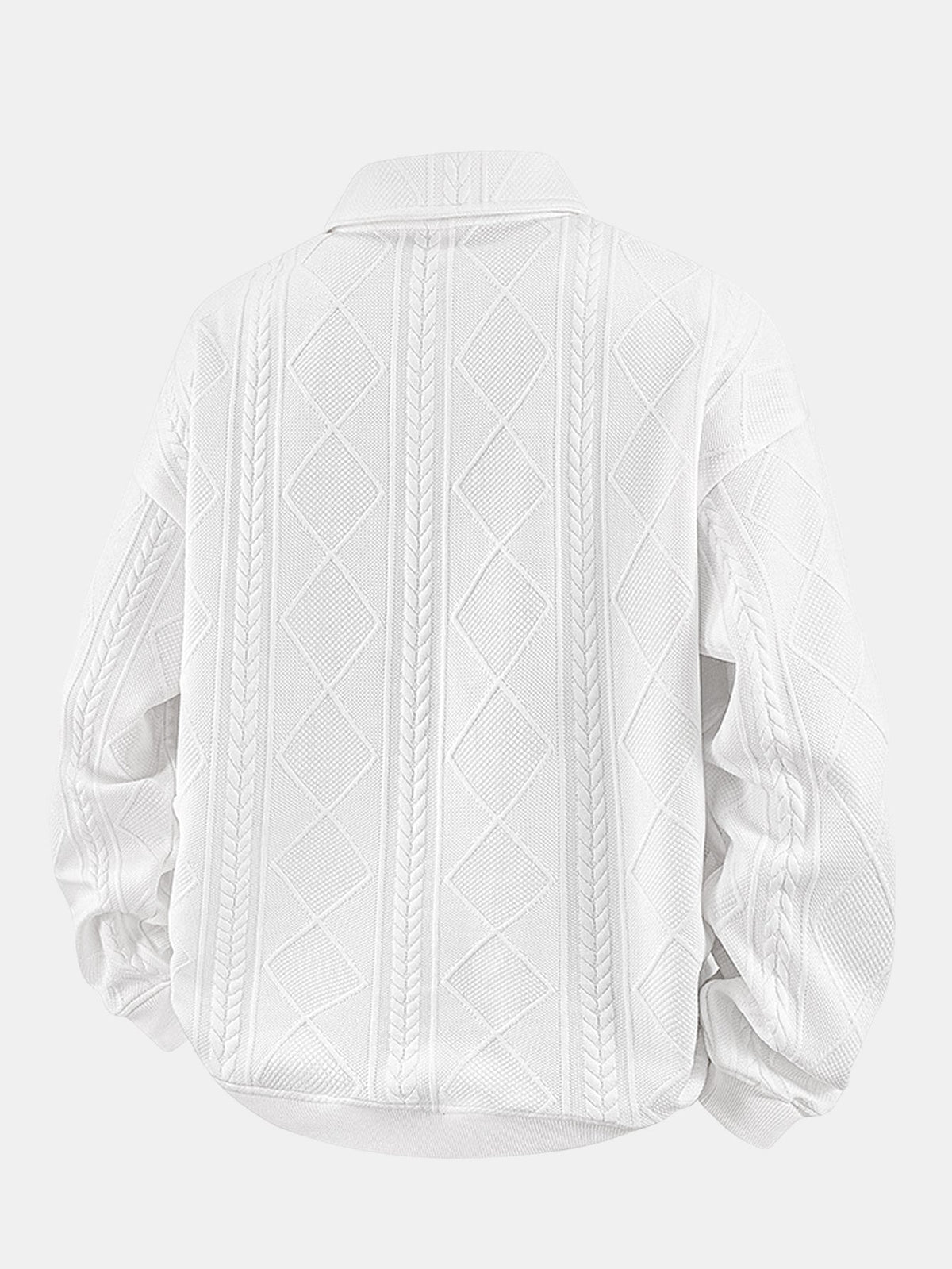 Sweat-shirt homme jacquard géométrique avec col polo – pull décontracté et élégant à manches longues