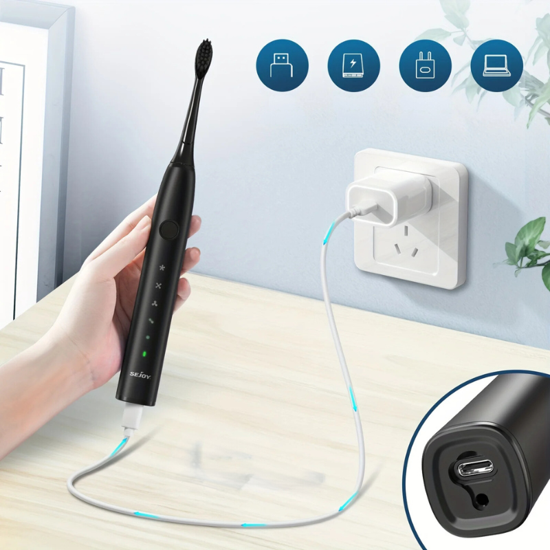 Spazzolino Elettrico Sonico Ricaricabile – Pulizia Profonda Efficace con Diverse Impostazioni e Lunga Durata della Batteria