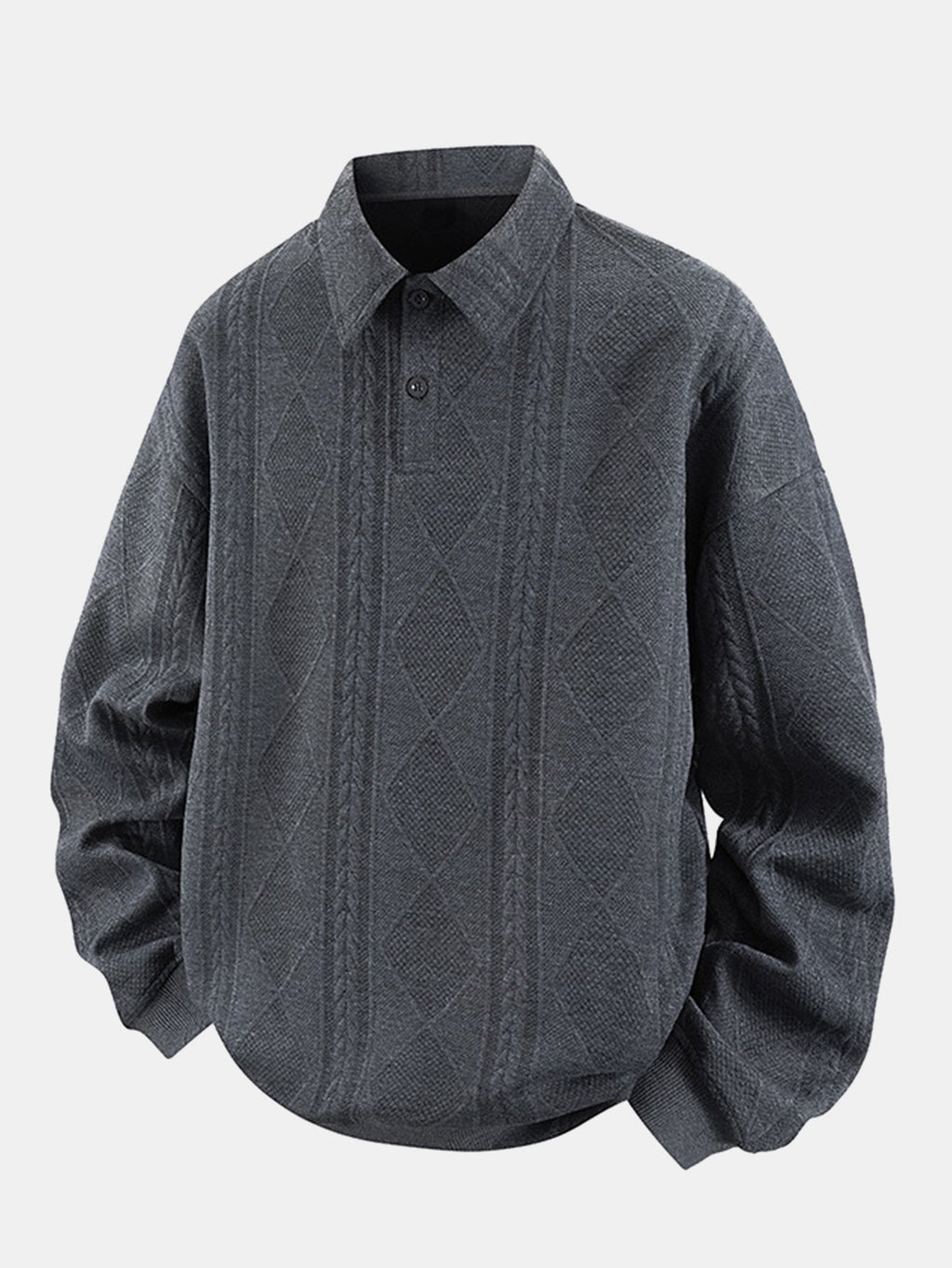 Sweat-shirt homme jacquard géométrique avec col polo – pull décontracté et élégant à manches longues