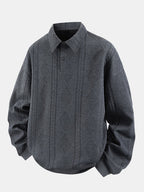 Sweat-shirt homme jacquard géométrique avec col polo – pull décontracté et élégant à manches longues