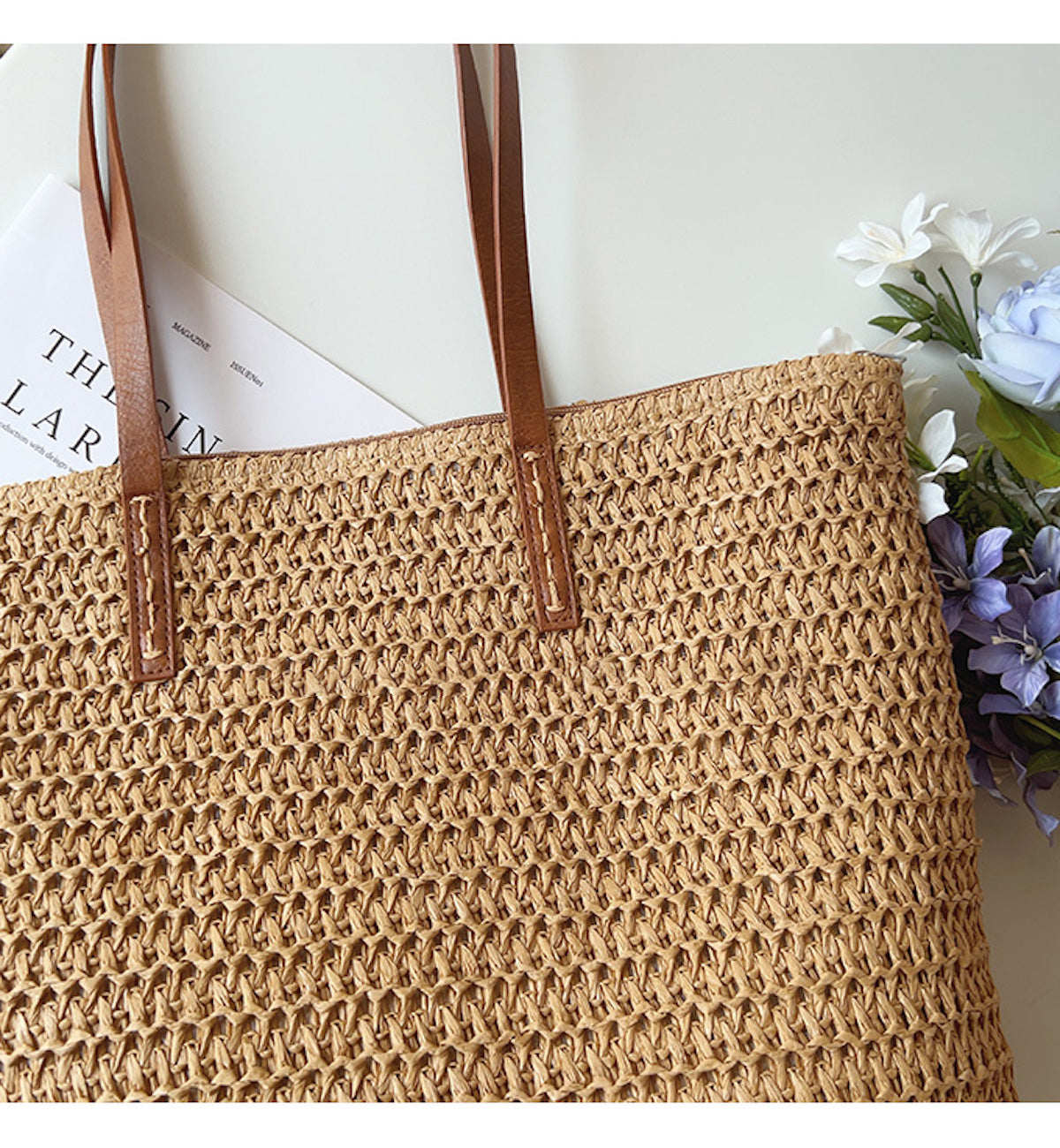 Elegante Borsa Riet con Manici in Pelle - SummerBreeze