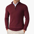 Pullover Uomo in Maglia con Quarto di Zip e Bordi a Coste