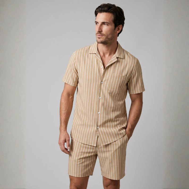 Completo da Uomo ANFINITE con Camicia a Righe e Pantaloncini