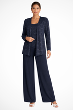 Ensemble trois pièces pour femme avec sequins et pantalon à jambes larges