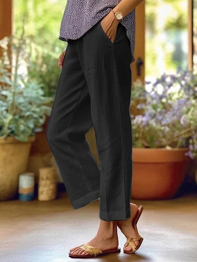 Pantalones de mujer de lino mezclado de pierna ancha