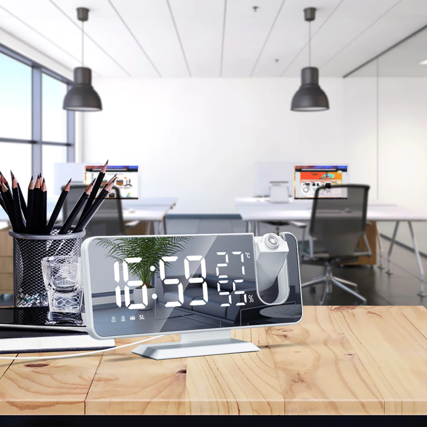 Orologio Alarmur con Display LED - Proiettore a 180° e Caricatore USB