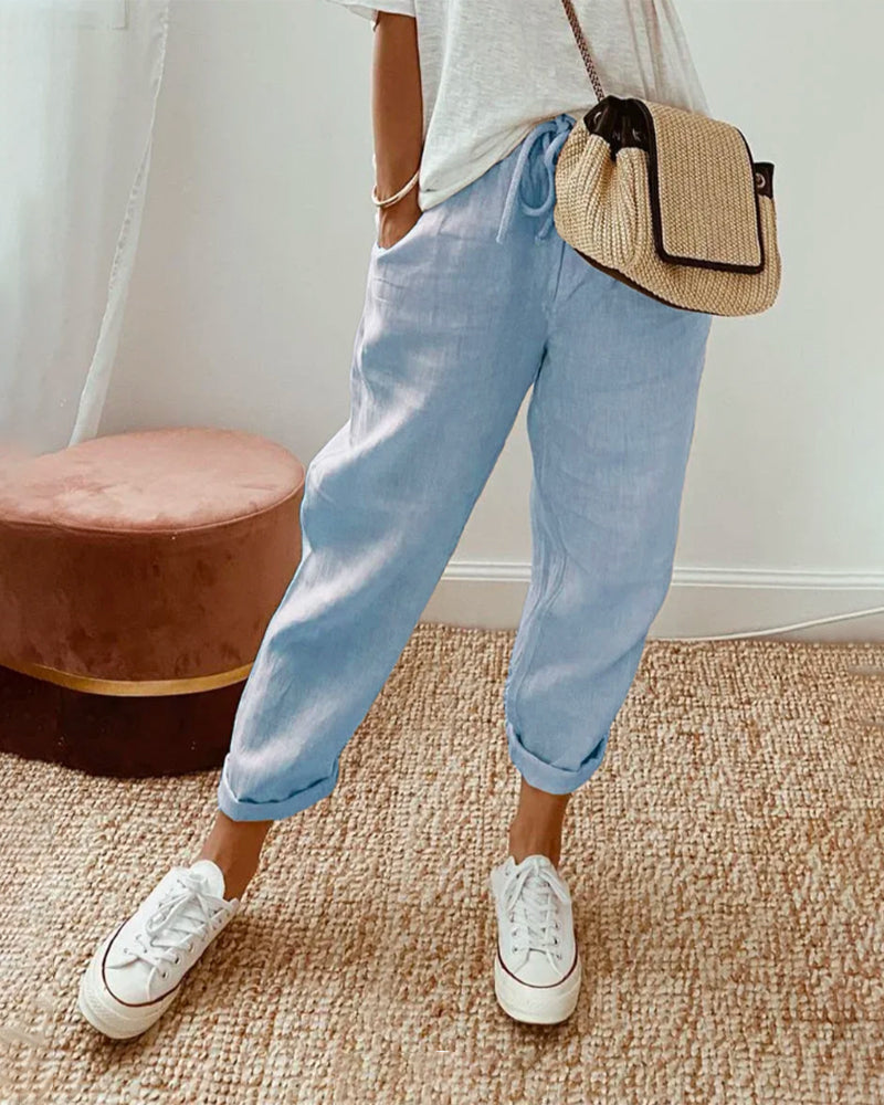 Pantalon femme décontracté chic en lin ANFINITE