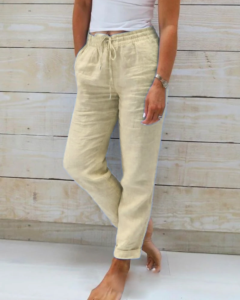 Pantalon décontracté pour femme avec taille élastique et cordon de serrage – Coupe confortable et jambe fuselée
