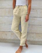 Pantalon décontracté pour femme avec taille élastique et cordon de serrage – Coupe confortable et jambe fuselée