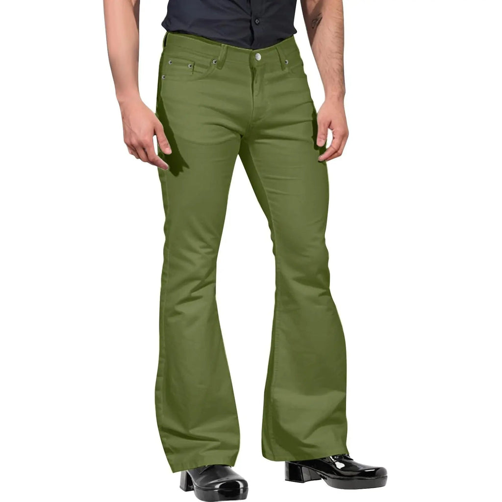 Pantalon homme kaki à pattes d’éléphant – Coupe tailleur et style rétro élégant
