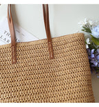 Elegant Riet Tote med Læderremme - SummerBreeze