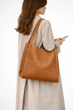 Struktureret Tote Taske med Frontlomme og Tekstureret Finish