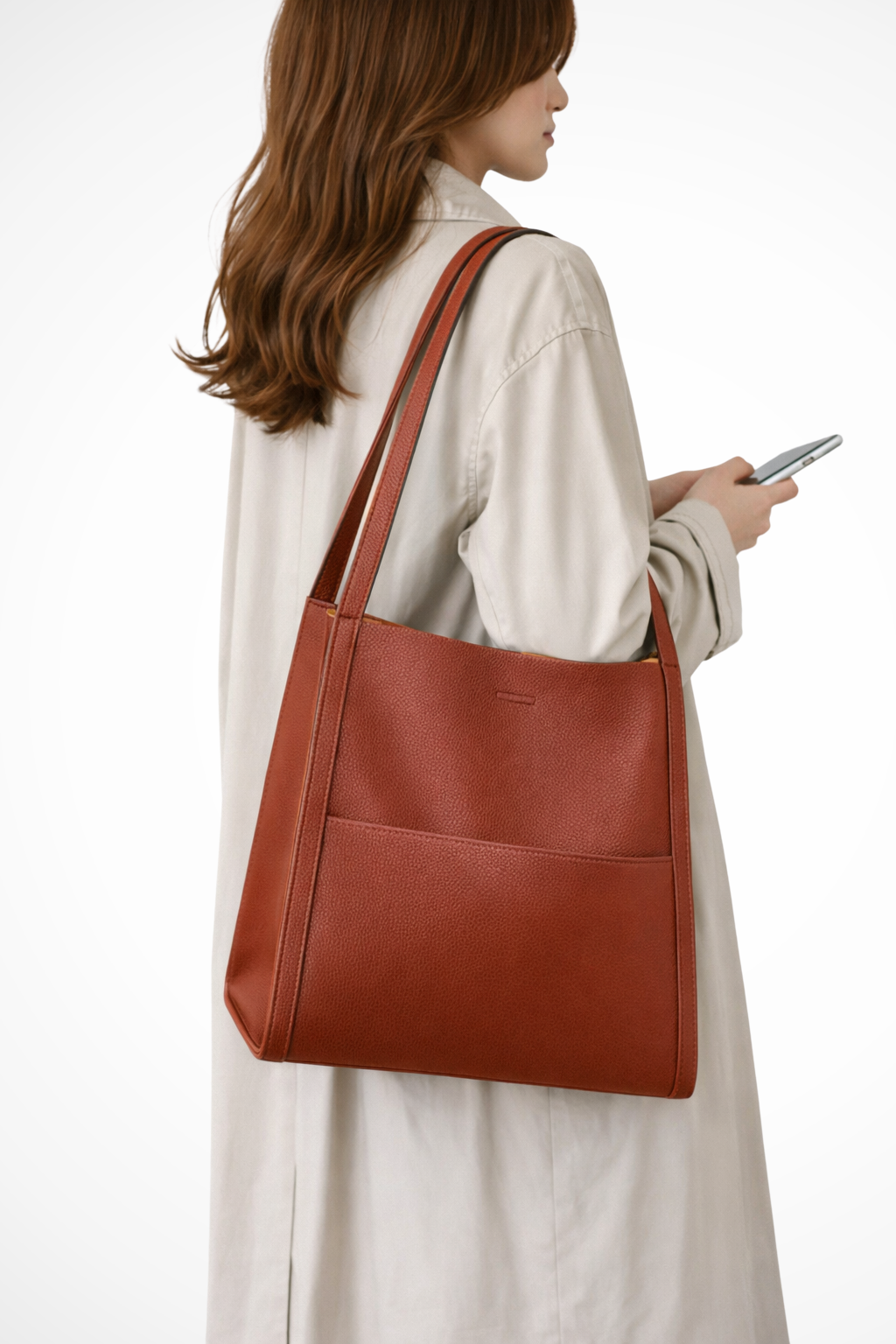 Borsa Tote Strutturata con Tasca Frontale e Finitura Testurizzata
