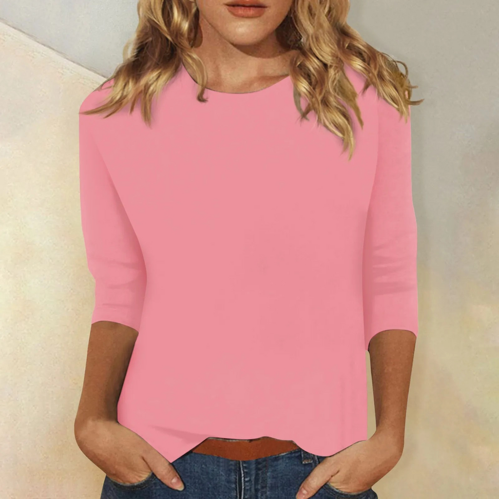 Blusa Donna Casual con Scollo Rotondo e Maniche a Tre Quarti – Vestibilità Morbida ed Elegante