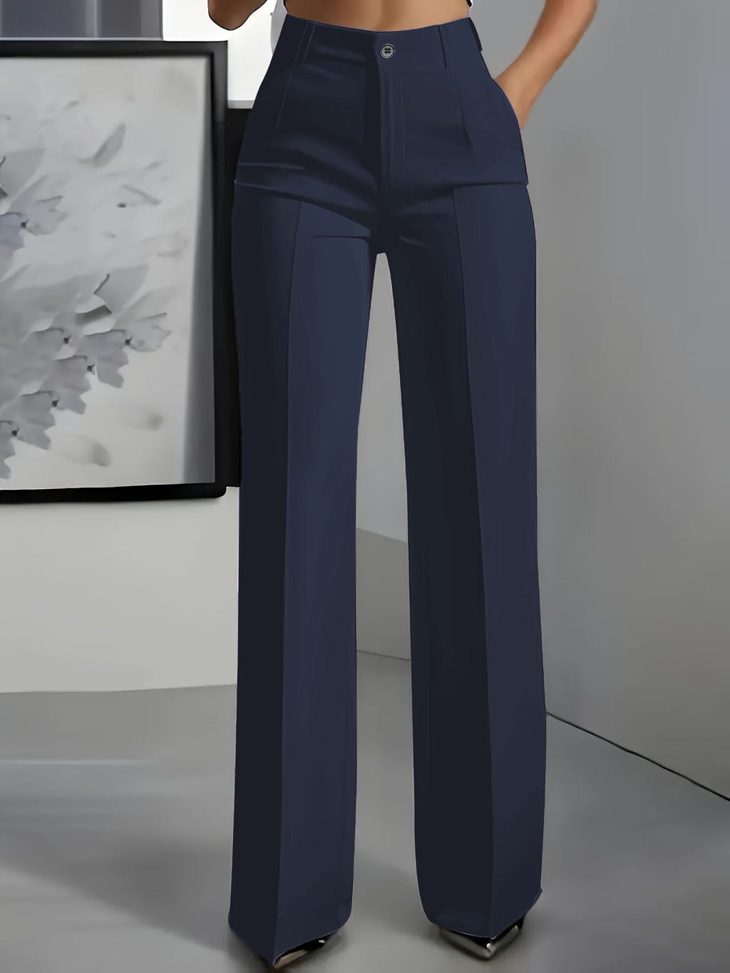 Pantalon femme habillé taille haute et jambe large
