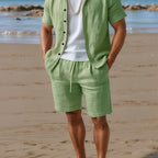Conjunto de verano para hombre 100 % lino con camisa y pantalones cortos