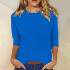 Blusa Donna Casual con Scollo Rotondo e Maniche a Tre Quarti – Vestibilità Morbida ed Elegante