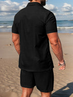 Conjunto de verano para hombre 100 % lino con camisa y pantalones cortos