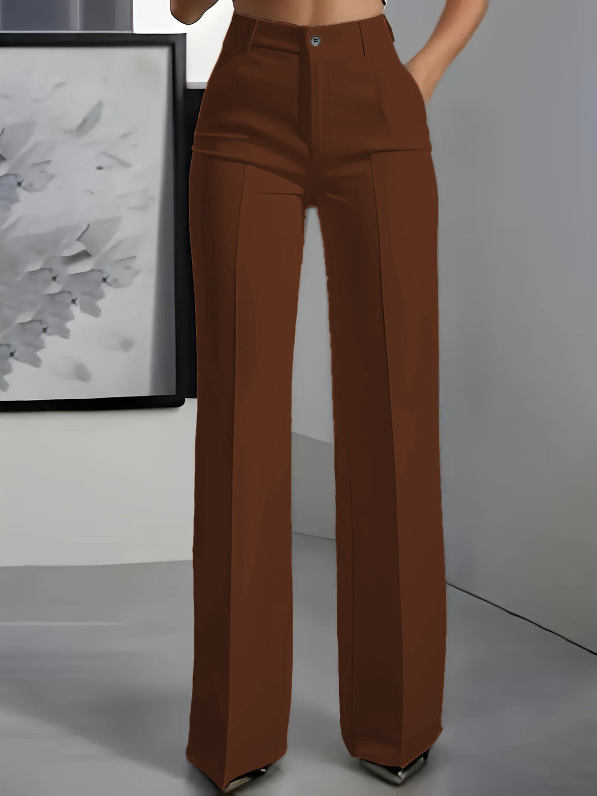 Pantalon femme habillé taille haute et jambe large