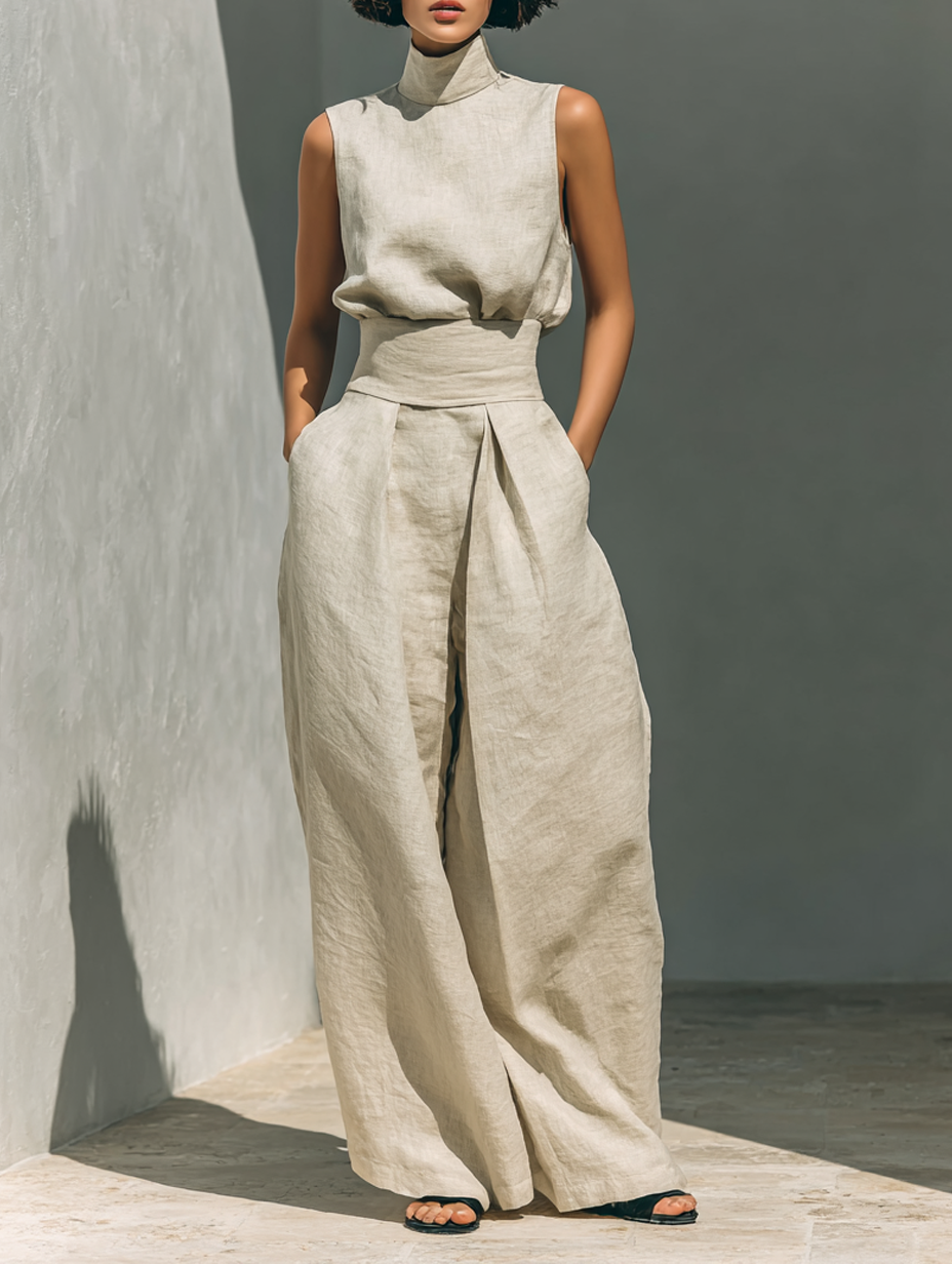 Sæt Dame Bomuld Hør Silhuet Minimalistisk Stil