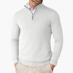 Pullover Uomo in Maglia con Quarto di Zip e Bordi a Coste