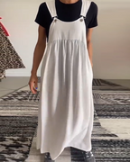 Abito Maxi Senza Maniche in 100% Cotone con Tasche