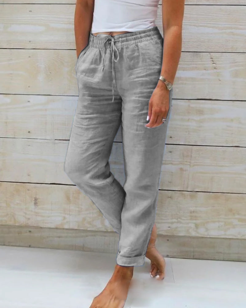 Pantalon décontracté pour femme avec taille élastique et cordon de serrage – Coupe confortable et jambe fuselée